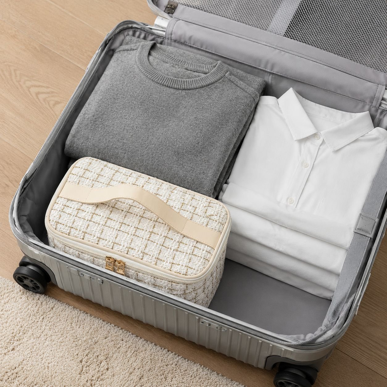 Portable Large-Capacity Makeup Organizer, Stylish Travel Handbag