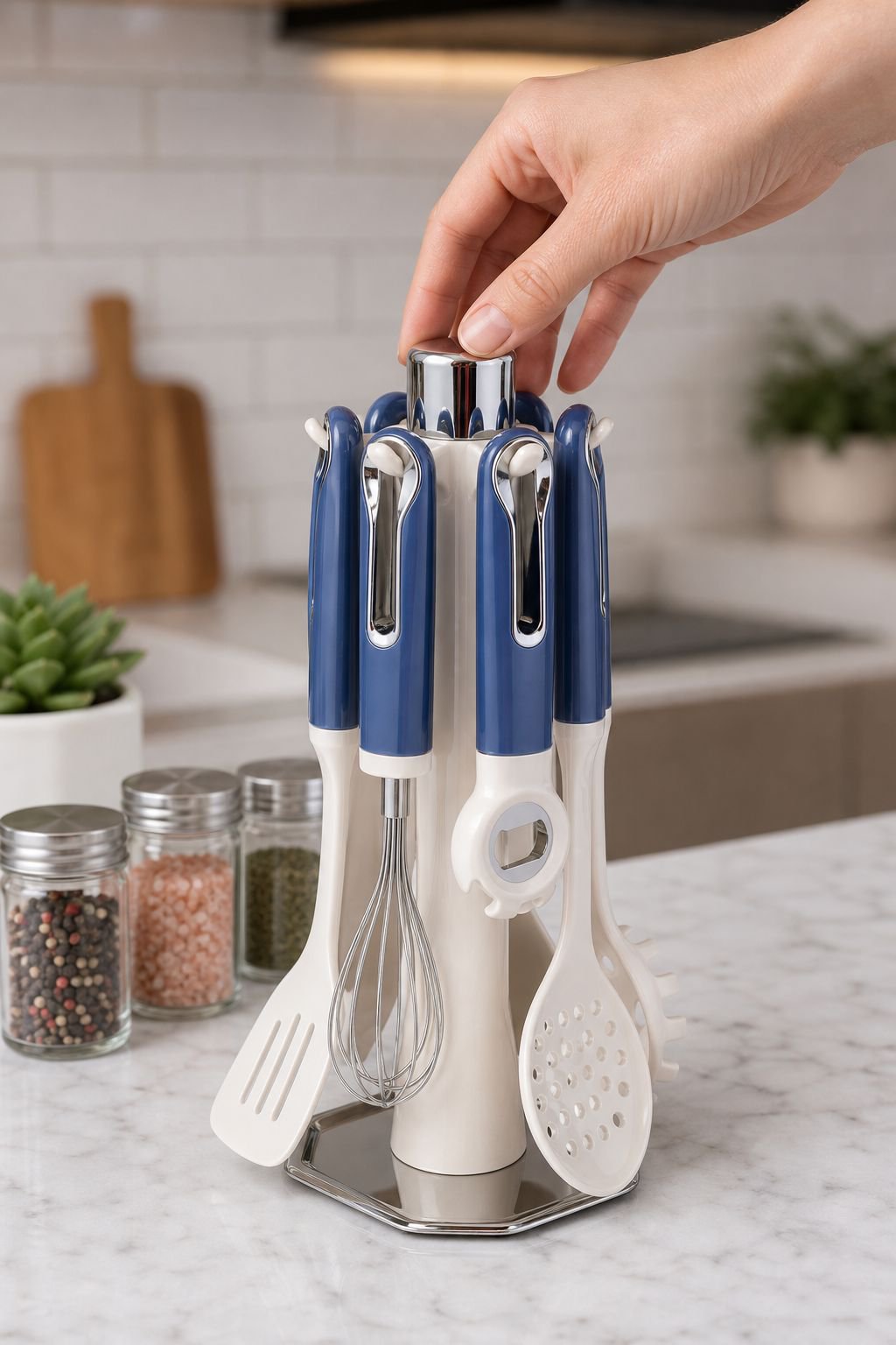 Easy-to-clean silicone cooking utensils on countertop