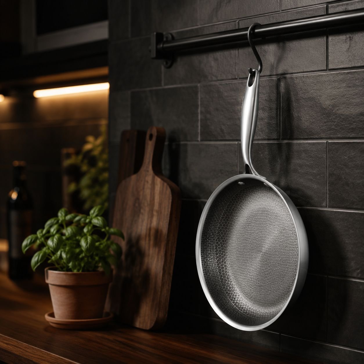 Premium quality steak frying pan with food