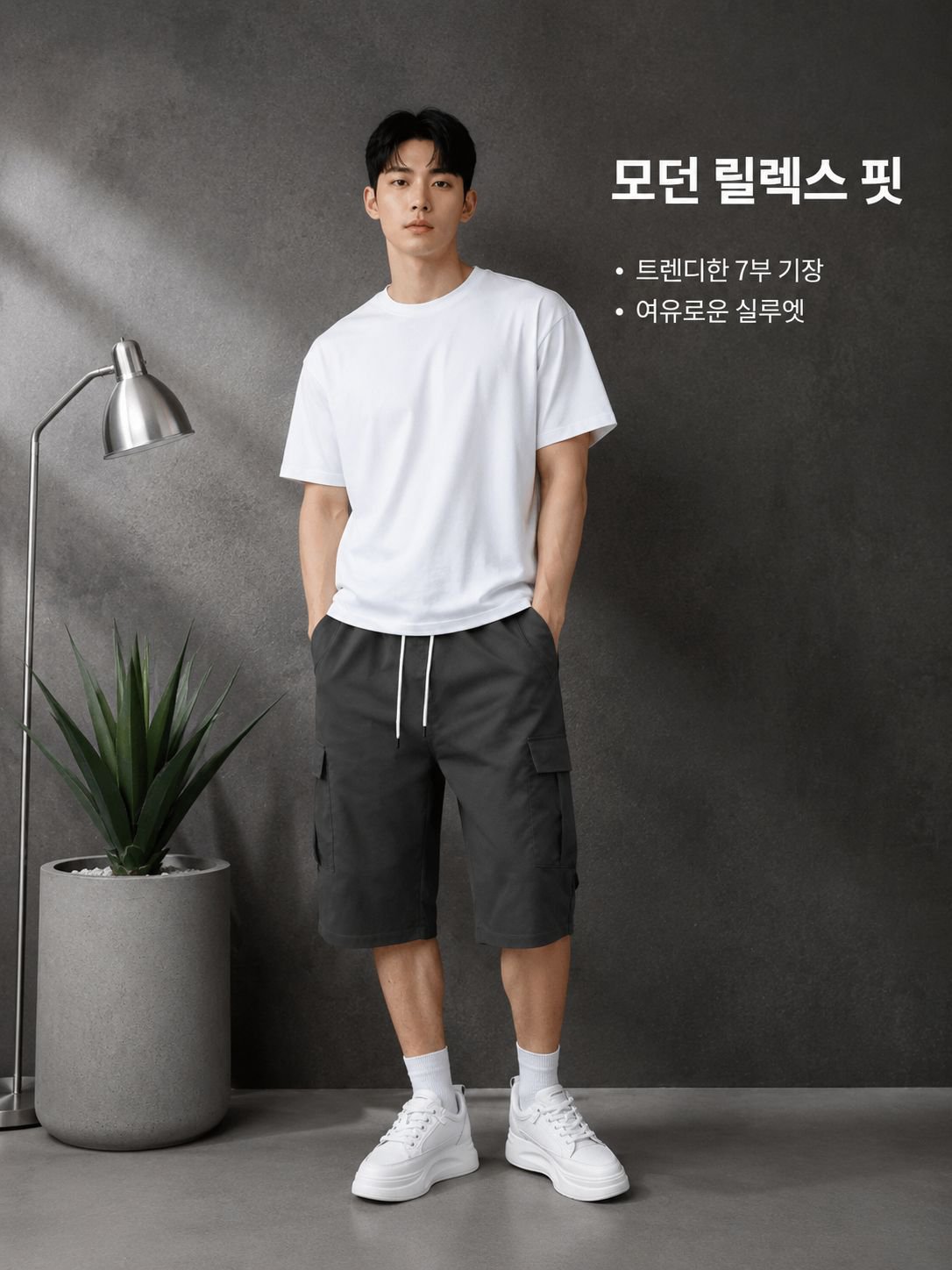 남성용 느긋한 스타일 7부 반바지