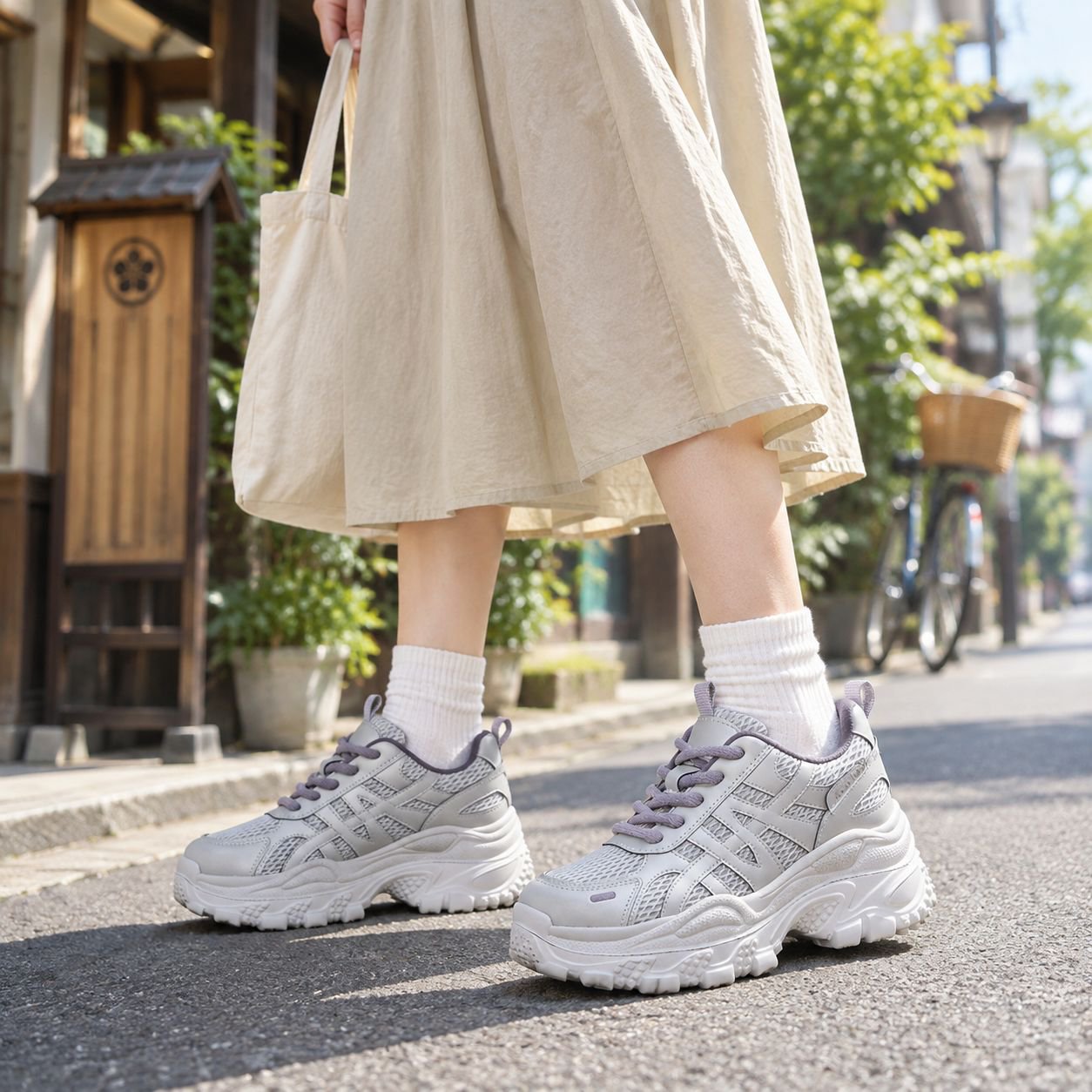 夏用通気性厚底チャンキースニーカー、小柄な女性向けの万能シューズ、身長アップアスレチックシューズ、カジュアルシューズ