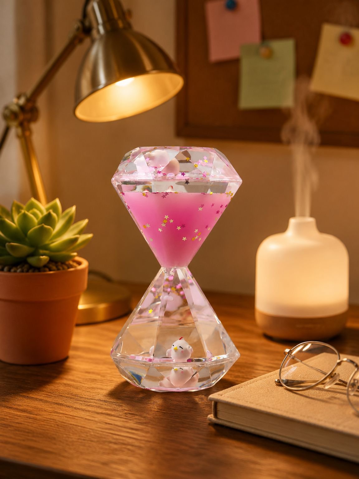 Reloj de arena decorativo en una mesa minimalista
