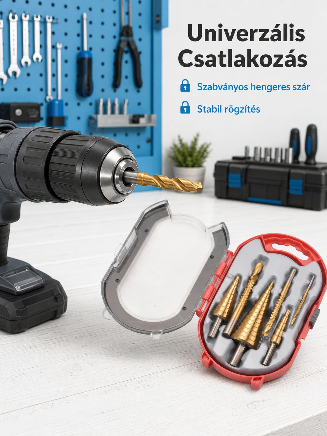 Fogazott lépcsős fúró, titán bevonattal, rozsdamentes és tartós