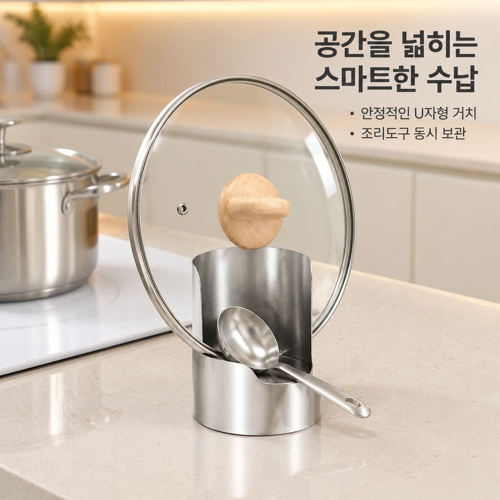 다기능 냄비뚜껑 국자 받침대 주방 수납 선반