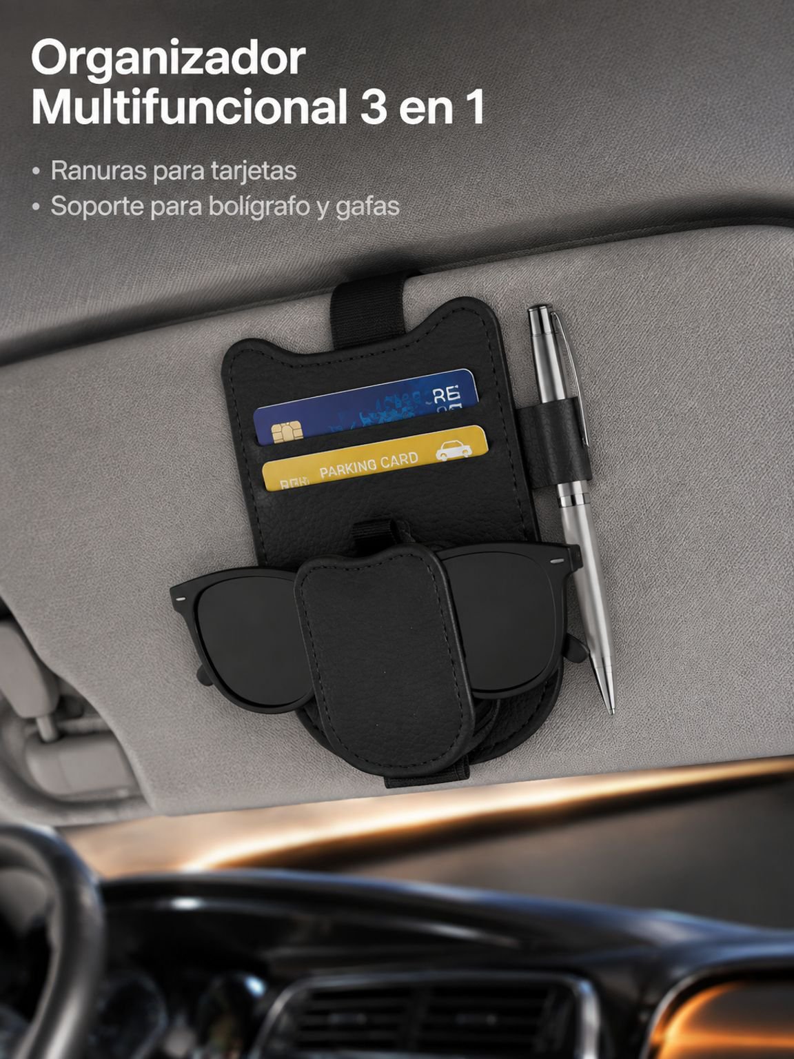 Tarjetero para gafas de visera parasol de coche
