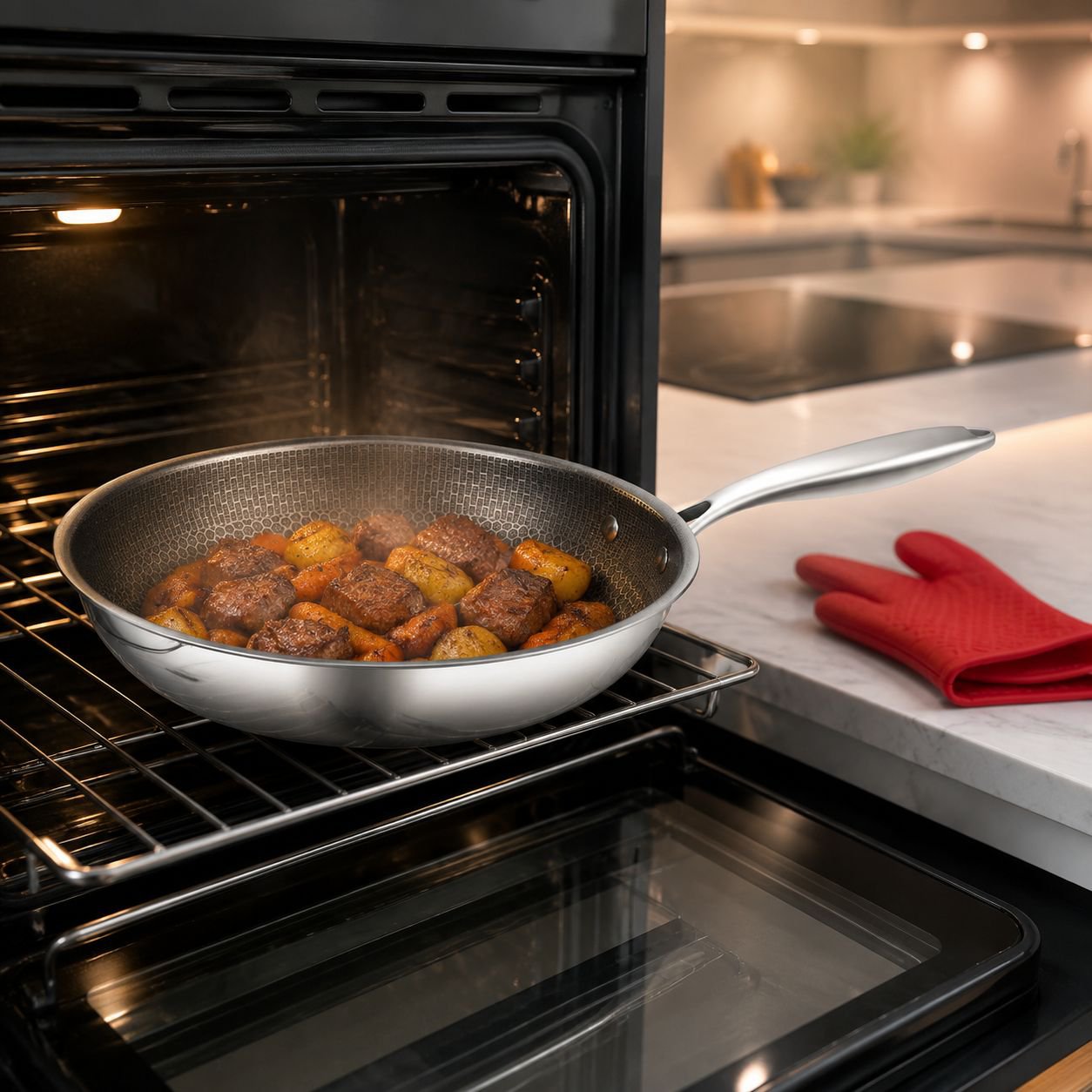 Home-use steak pan with ergonomic handle