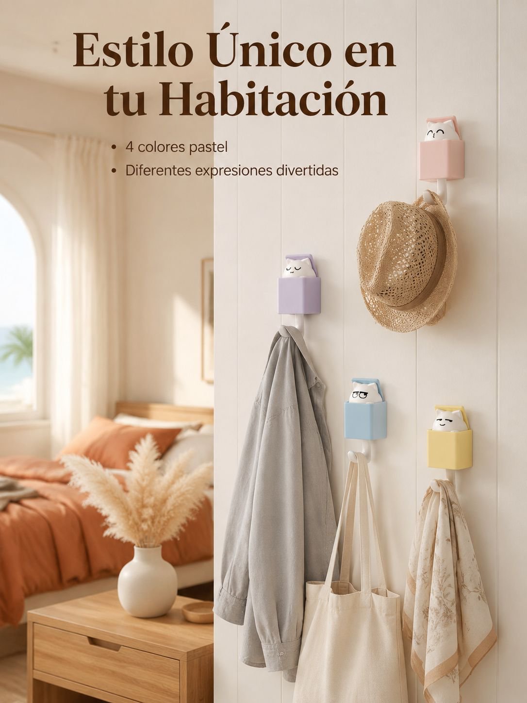 Juego de 4 ganchos retráctiles con diseño de gato