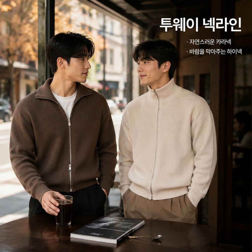 남성용 슬림핏 칼라 니트 스웨터 가디건