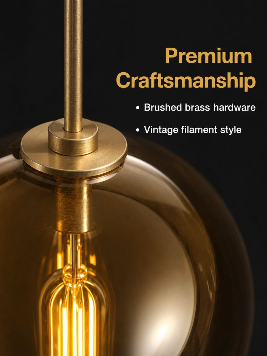 Decorative circular amber glass bubble kitchen light