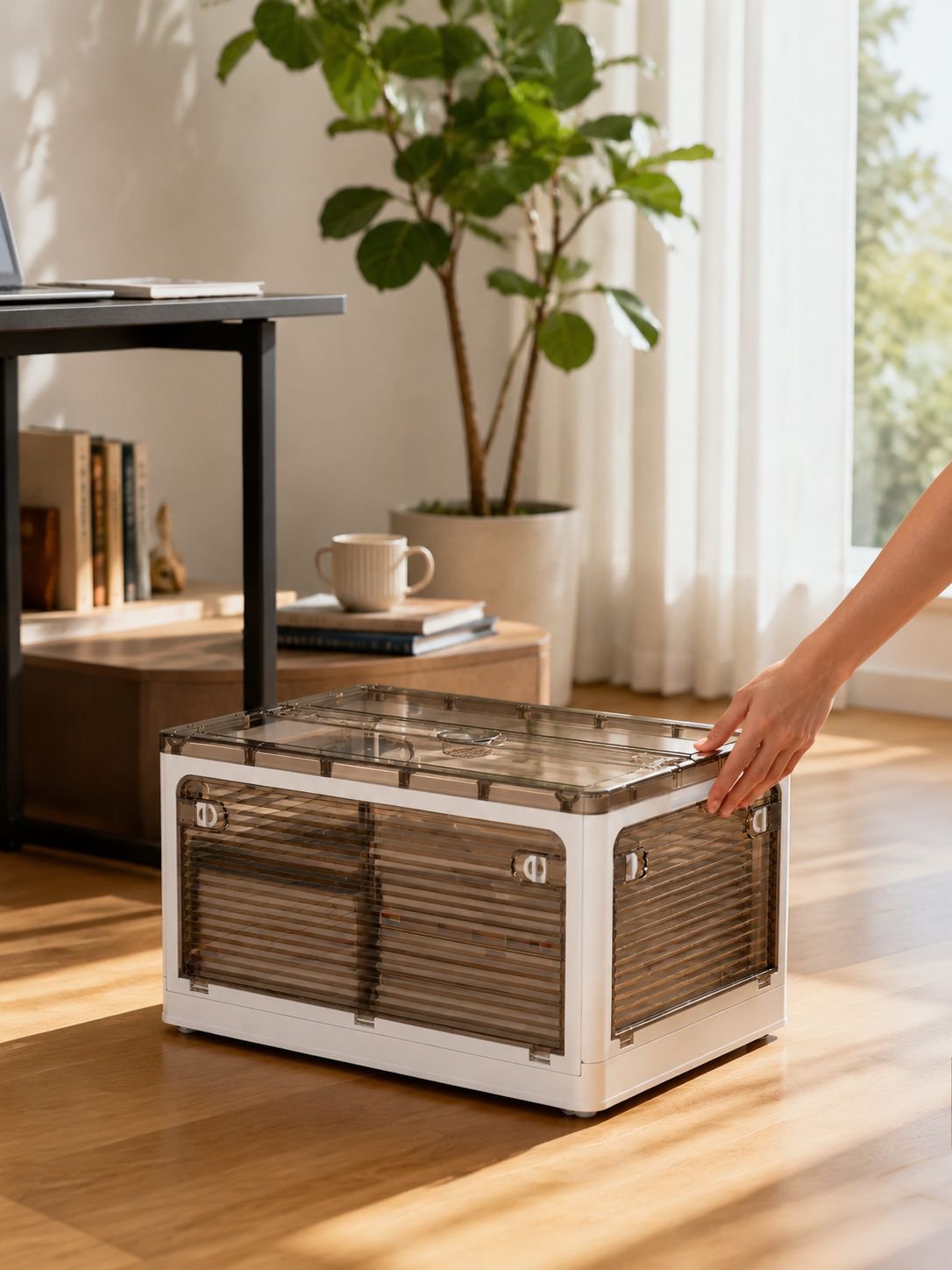 Modern design storage box with convenient transparent doors