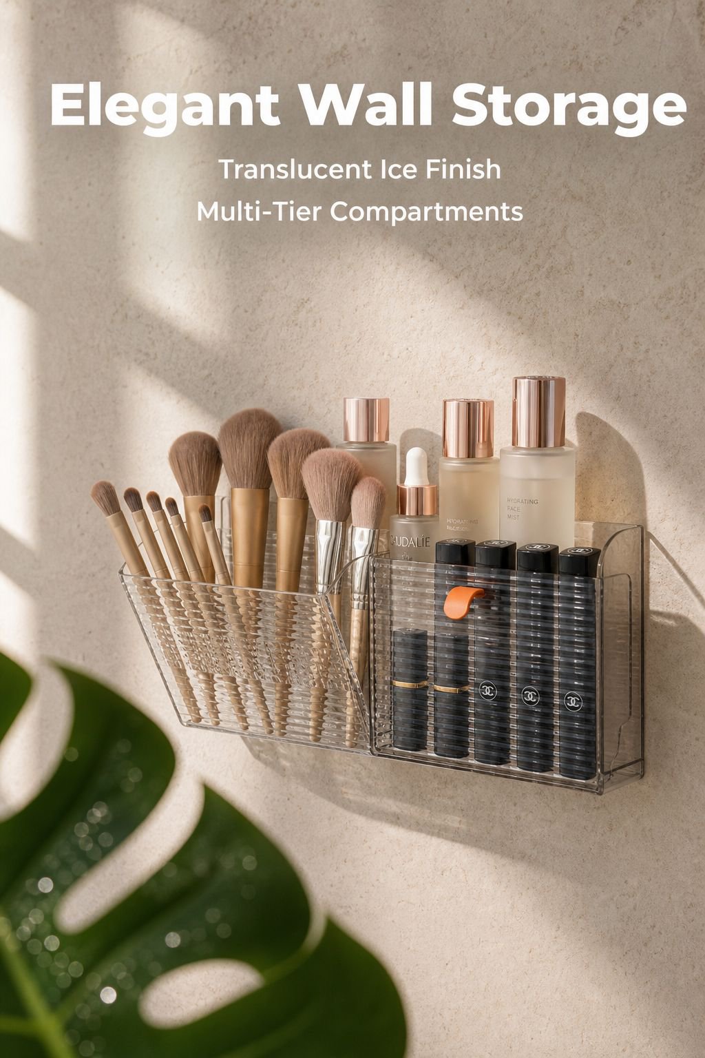 Transparent Wall-Mounted Cosmetic Organizer with Multiple Compartments