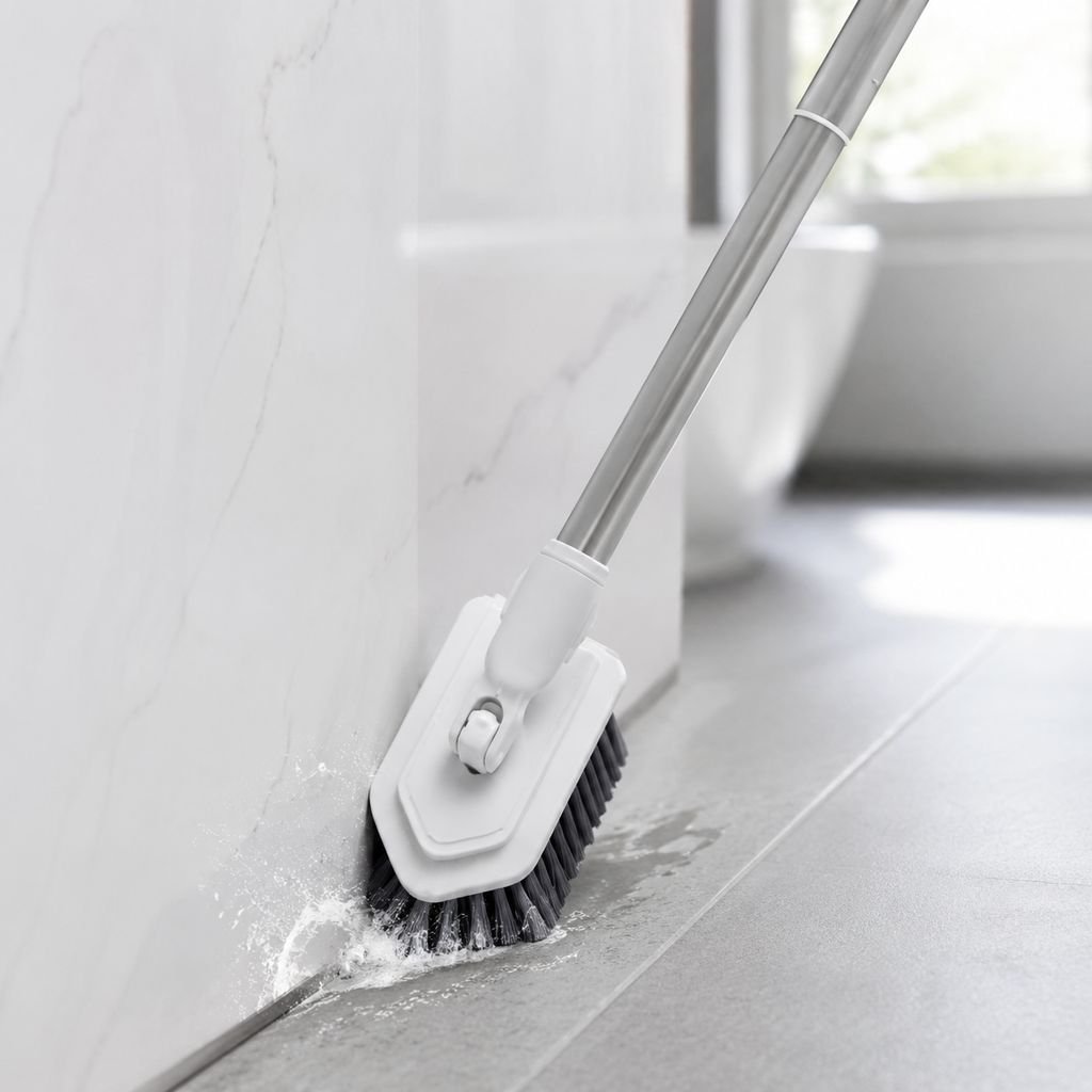 Durable hard bristle floor scrub brush with comfortable grip