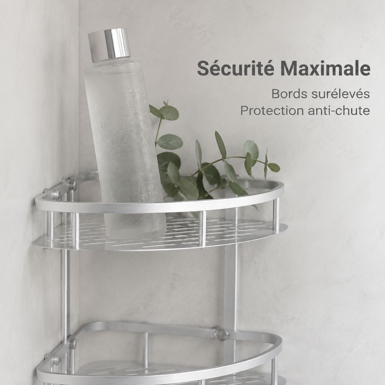 Étagère d’angle de salle de bain à trois niveaux en aluminium sans perçage