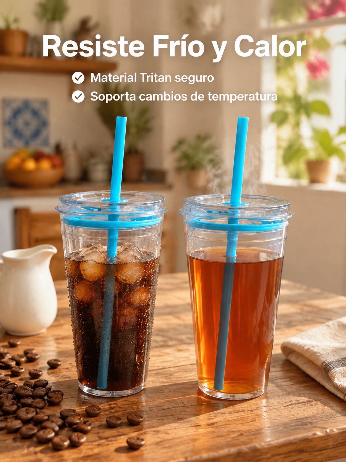 Vaso con pajita para café té y otras bebidas