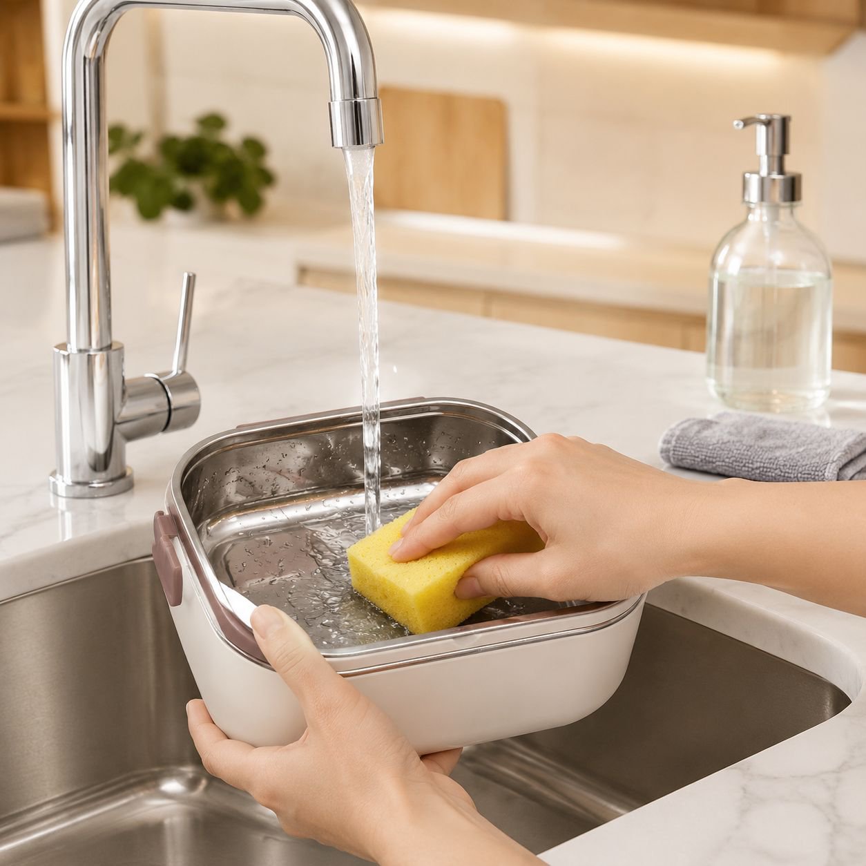 Easy-to-clean portable lunch box with heating feature