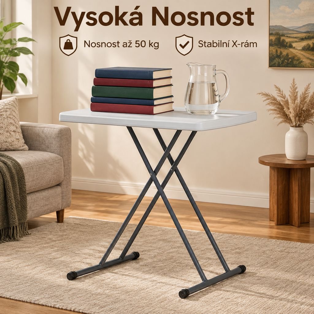 Výškově nastavitelný skládací stůl přenosný čtvercový stůl
