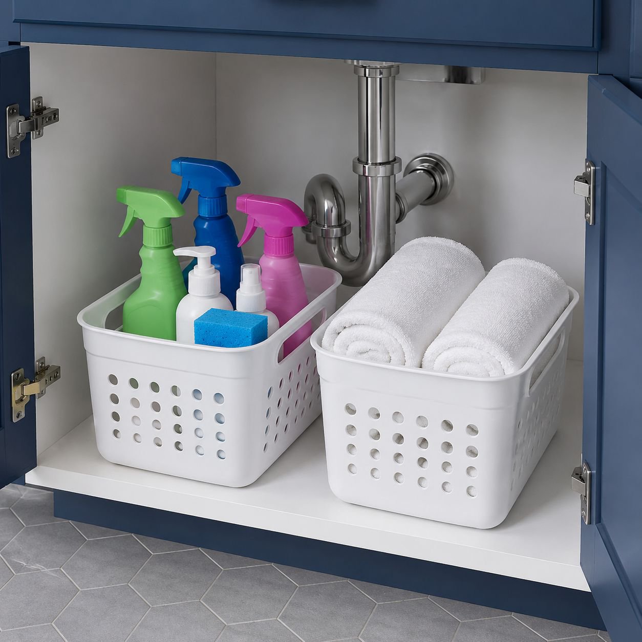 Kids room organized with plastic storage basket