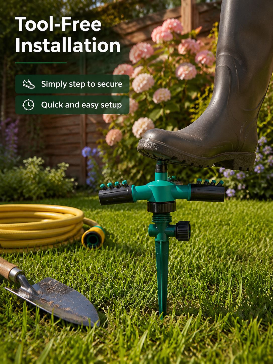 Wide area coverage with 360 degree rotation sprinkler