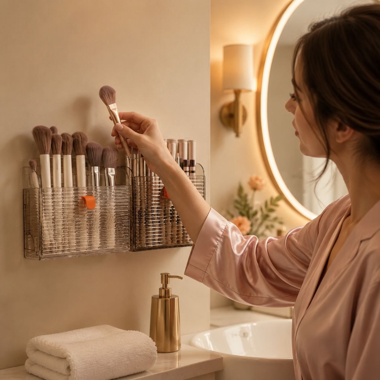 Transparent Wall-Mounted Cosmetic Organizer with Multiple Compartments