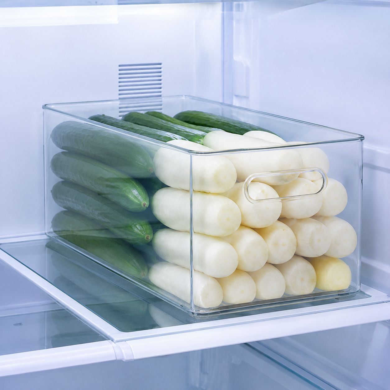 野菜や果物を整理できる冷凍庫用バスケット
