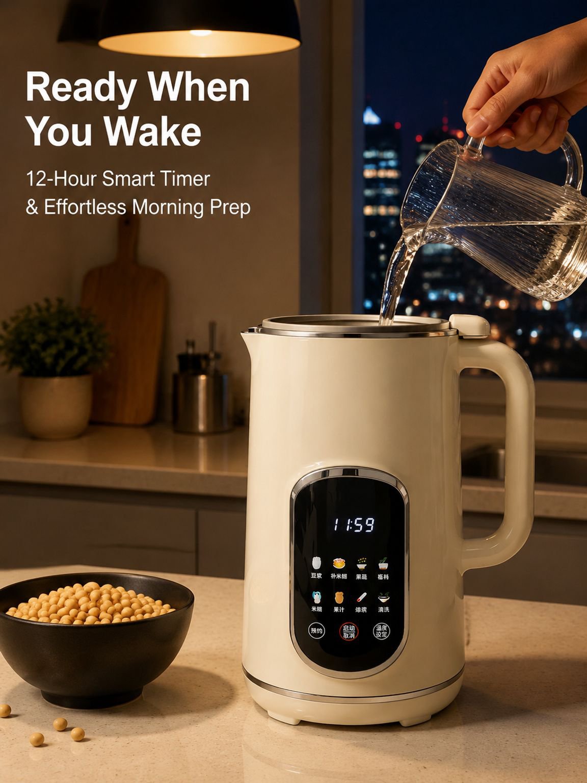 Compact and powerful soy milk machine for kitchens