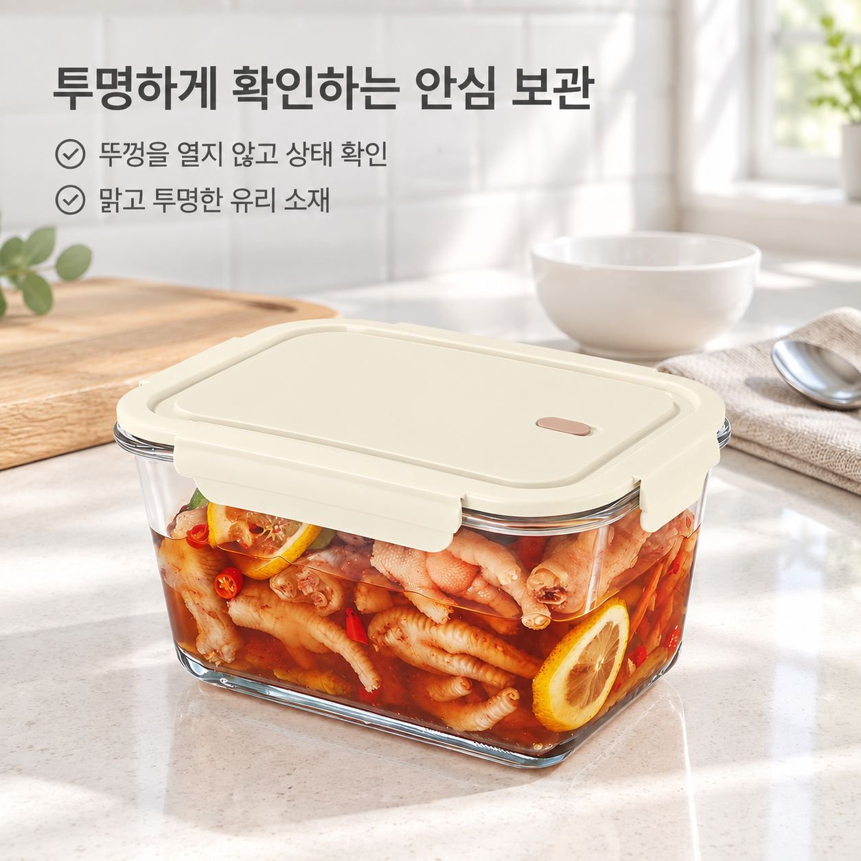 피클·절임 채소용 대용량 밀폐 보관 용기 (뚜껑 포함)