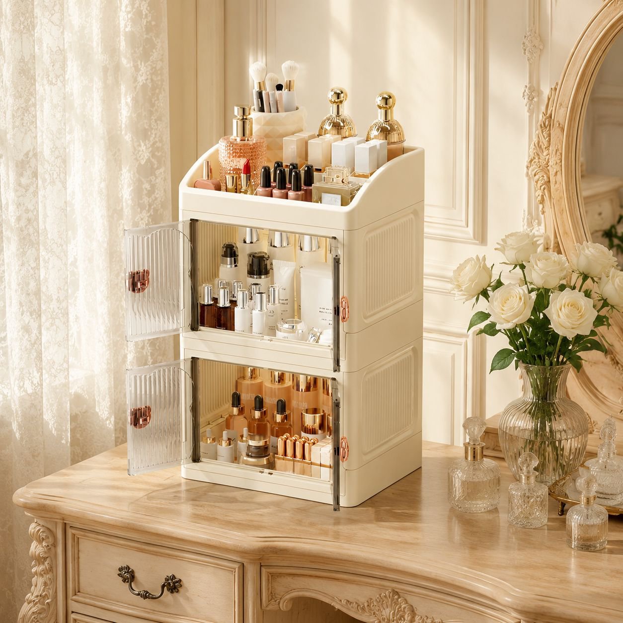 Boîte de rangement à tiroirs anti-poussière pour cosmétiques, usage domestique et bureau