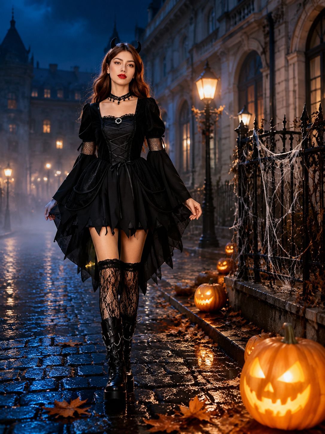 Schwarzes Gothic-Kleid im europäischen und amerikanischen Stil