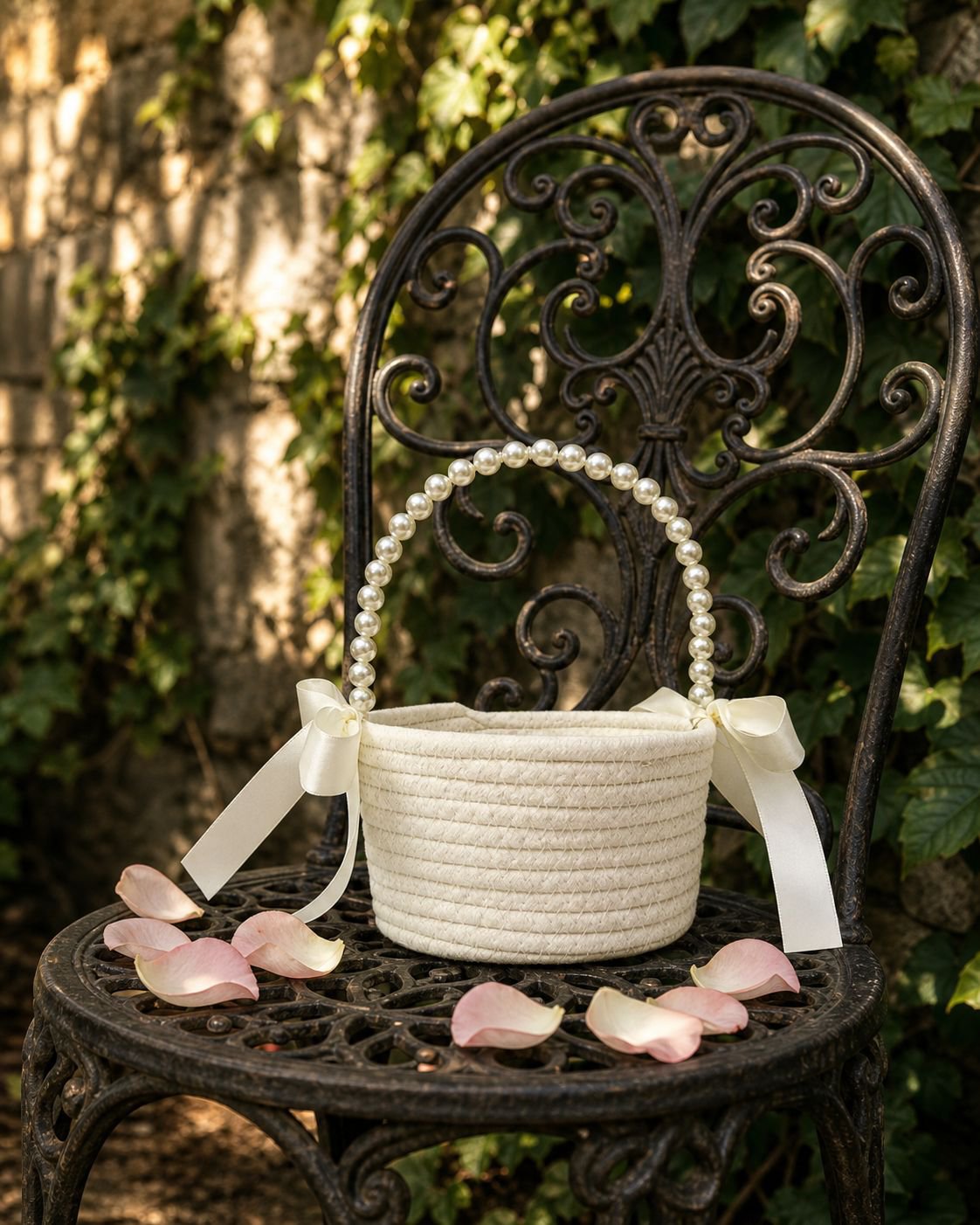 Princess style cotton rope flower basket for wedding ceremony
