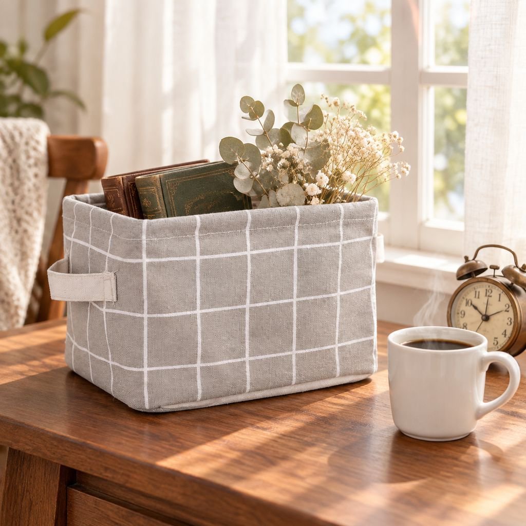 Caja organizadora de escritorio impermeable de algodón y lino