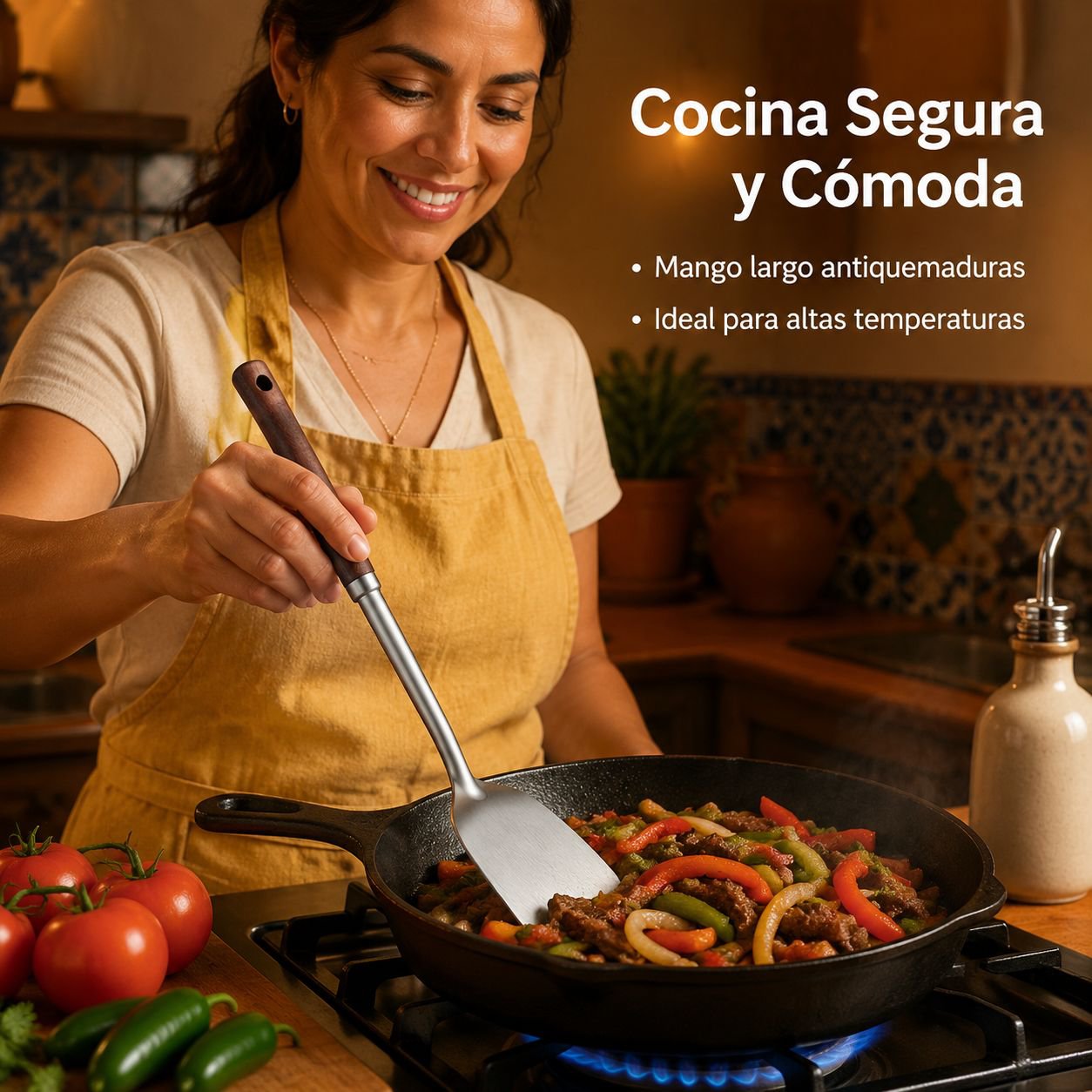 Espátula de acero inoxidable engrosada para cocinar.