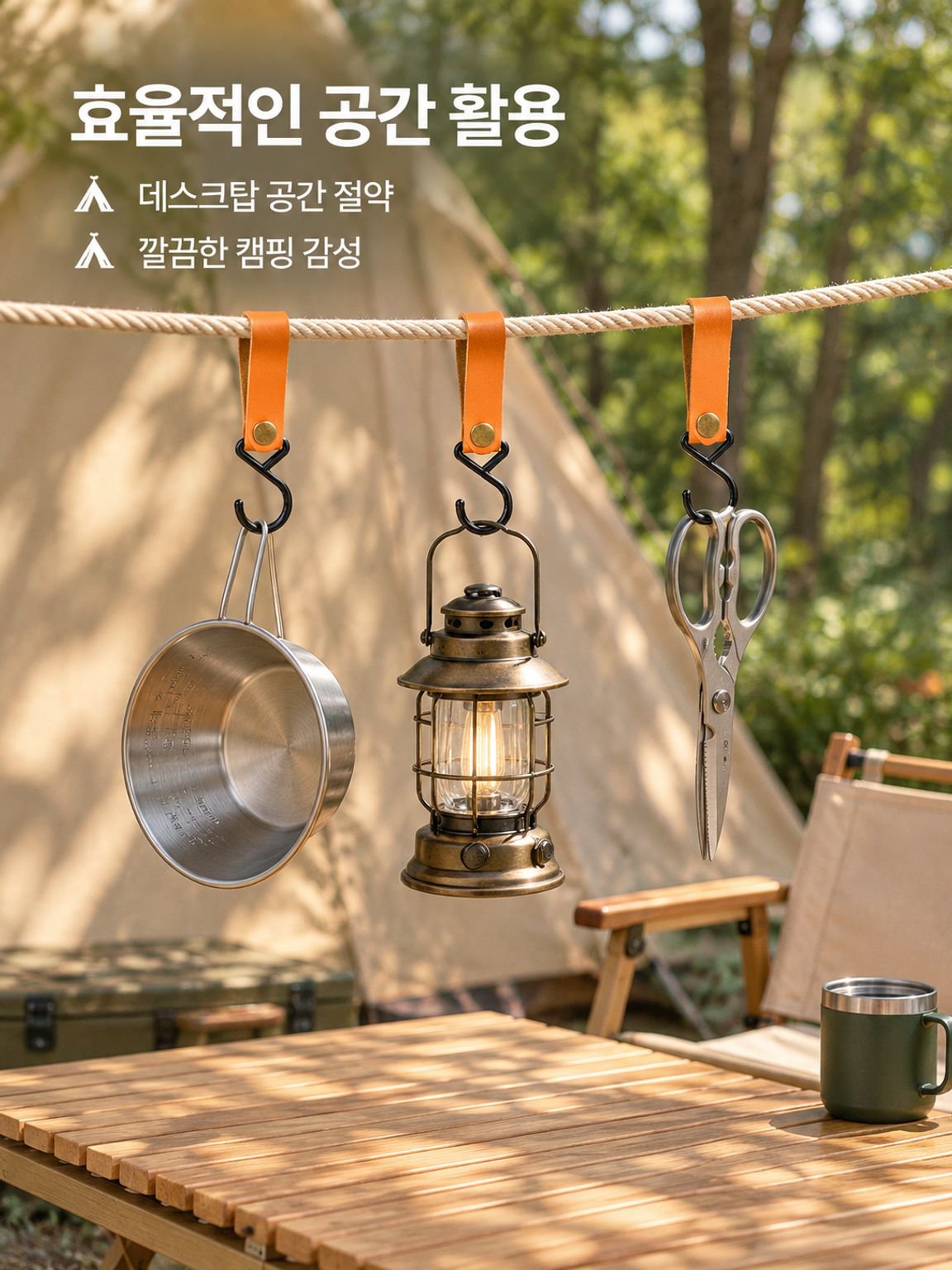 캠핑 삼각 텐트 걸이 빨랫줄 가죽 수납 고리