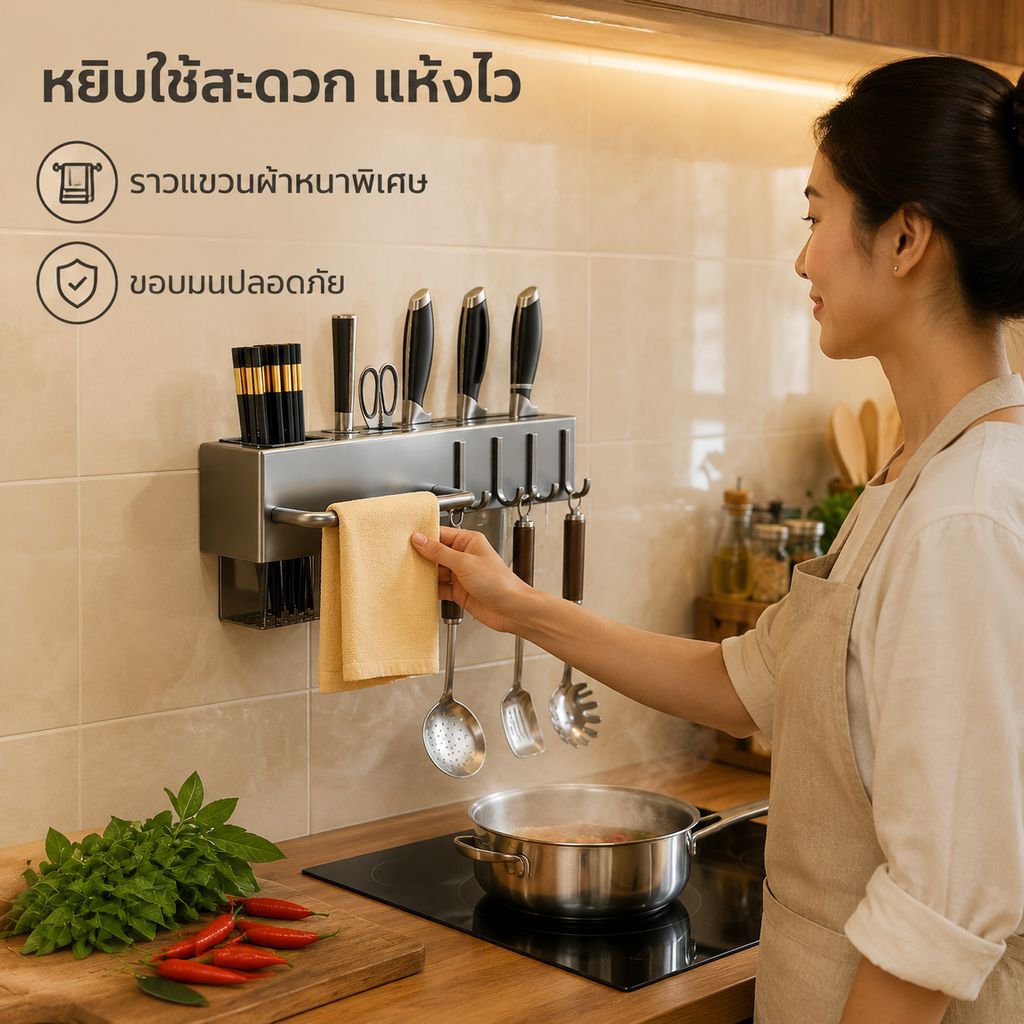 ที่วางมีดสแตนเลสในครัว ไม่ต้องเจาะผนัง