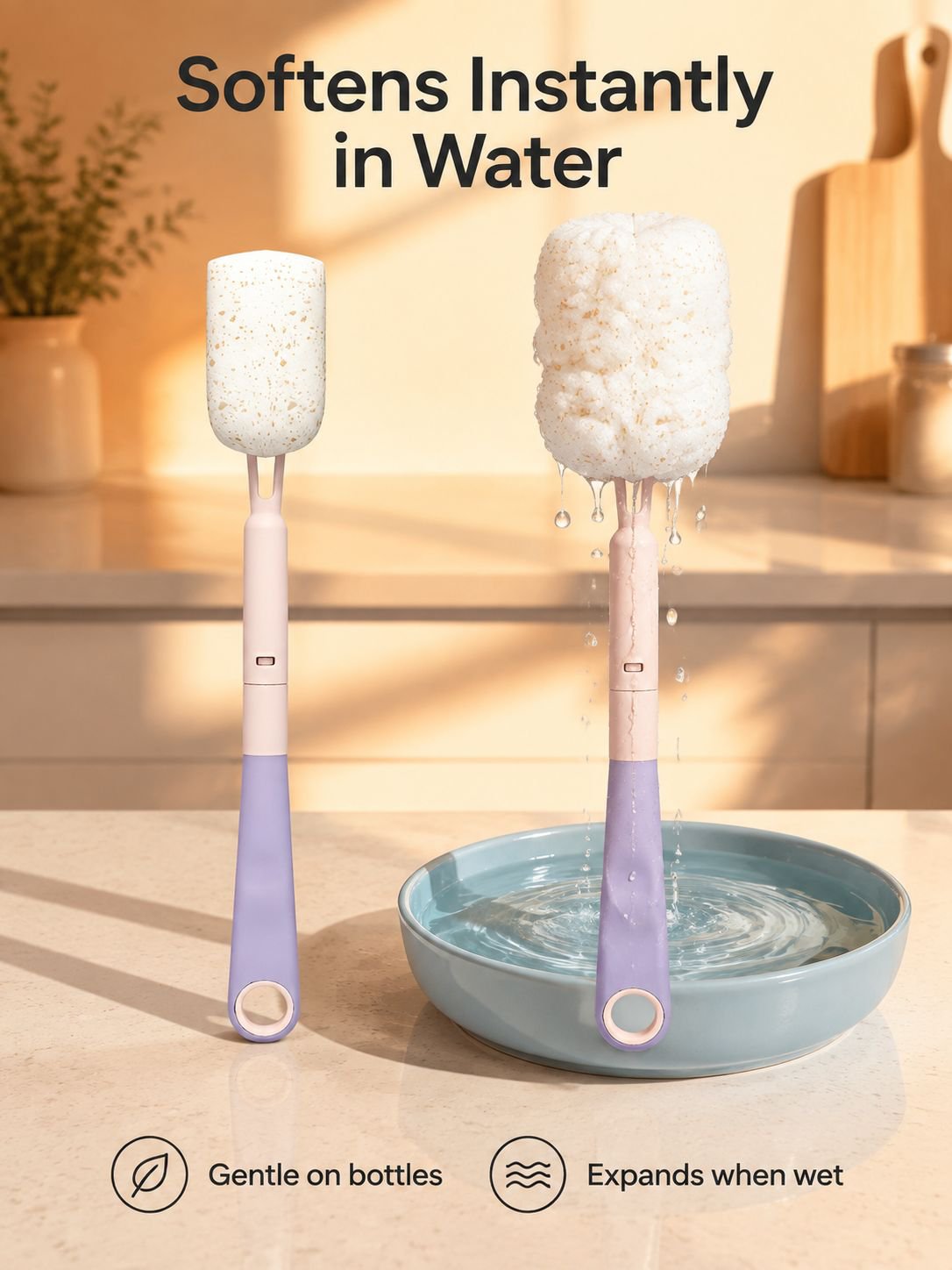 Soft cotton bottle brush head for gentle cleaning