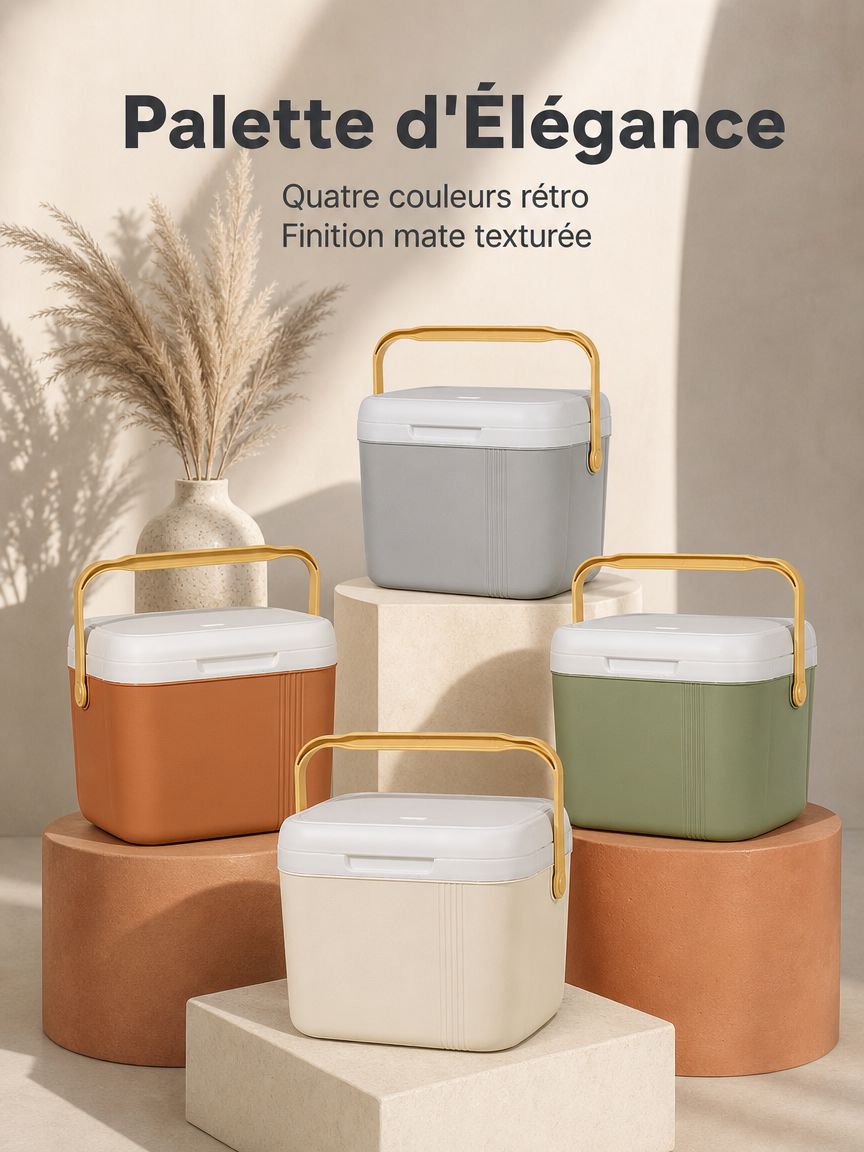 Glacière portable pour camping en plein air posée sur une table de pique-nique