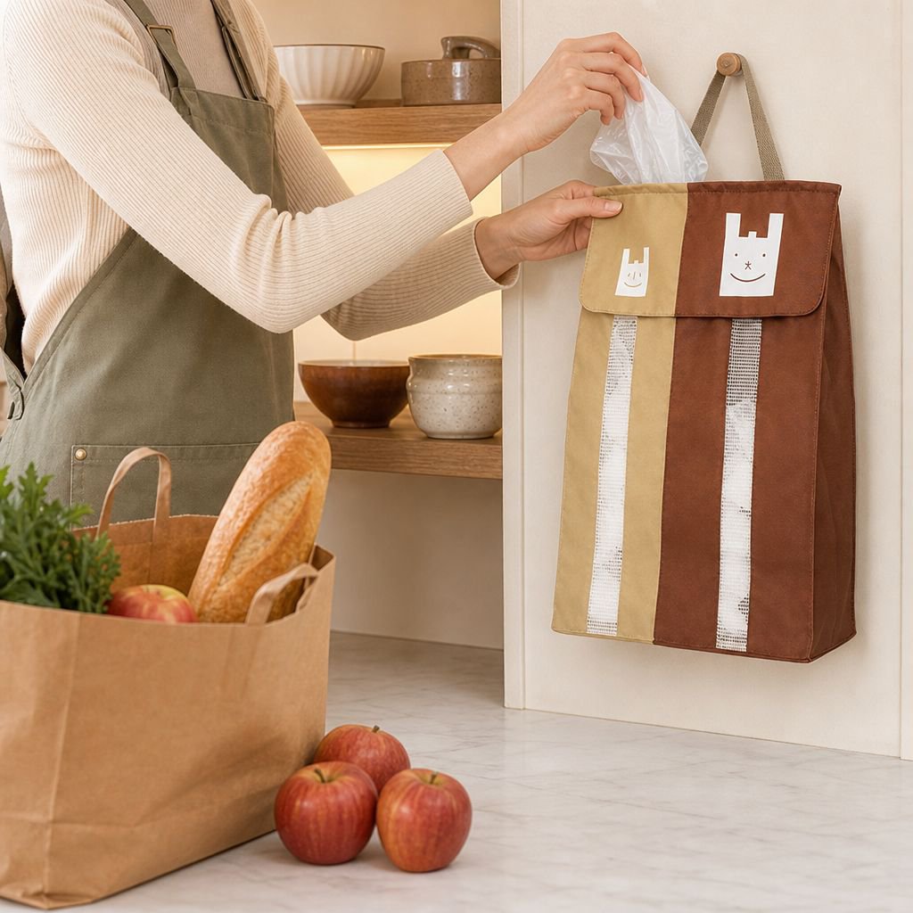 Modern wall-mounted garbage bag dispenser in bathroom