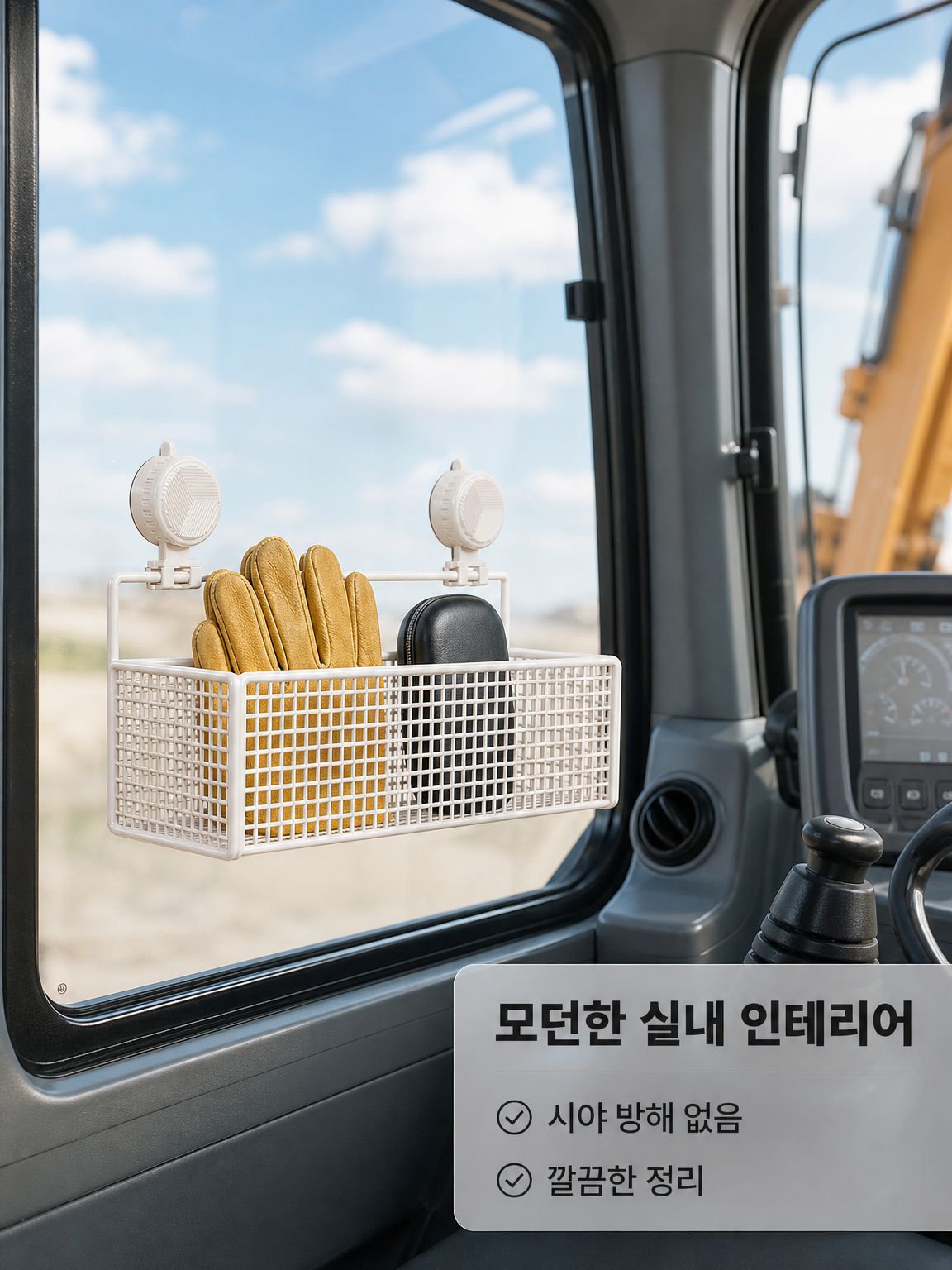 굴삭기 운전실 무타공 수납함 공구 정리 선반