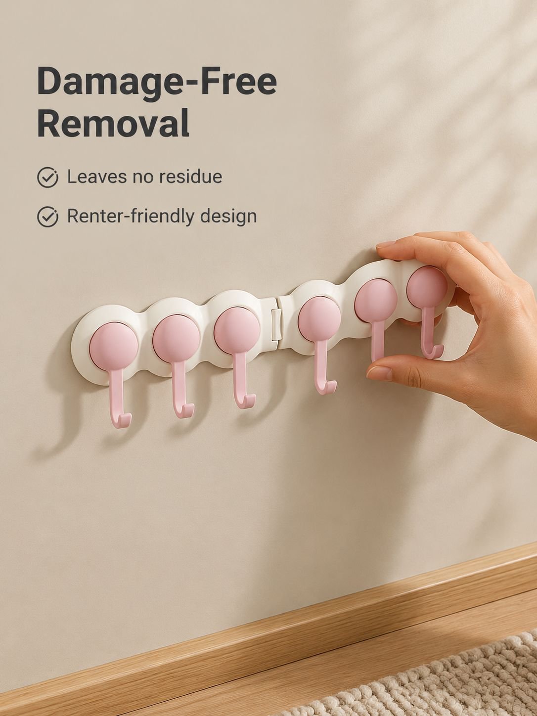 Minimalist cream corner hooks for bathroom towels