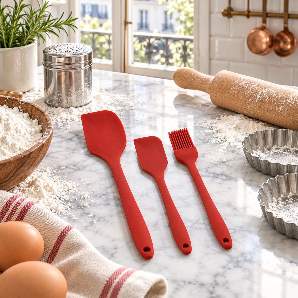 Set de 3 Spatules et Pinceau en Silicone Monobloc pour Pâtisserie et Crème