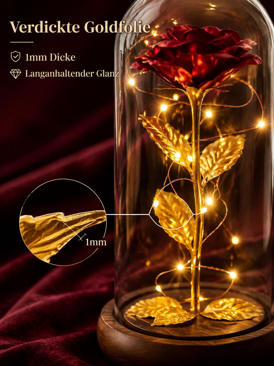 Ewige Blume mit goldener Folie für festliche Anlässe
