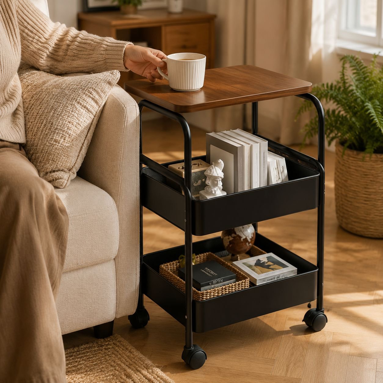 Multi-Functional Luxury Storage Cart in modern living room
