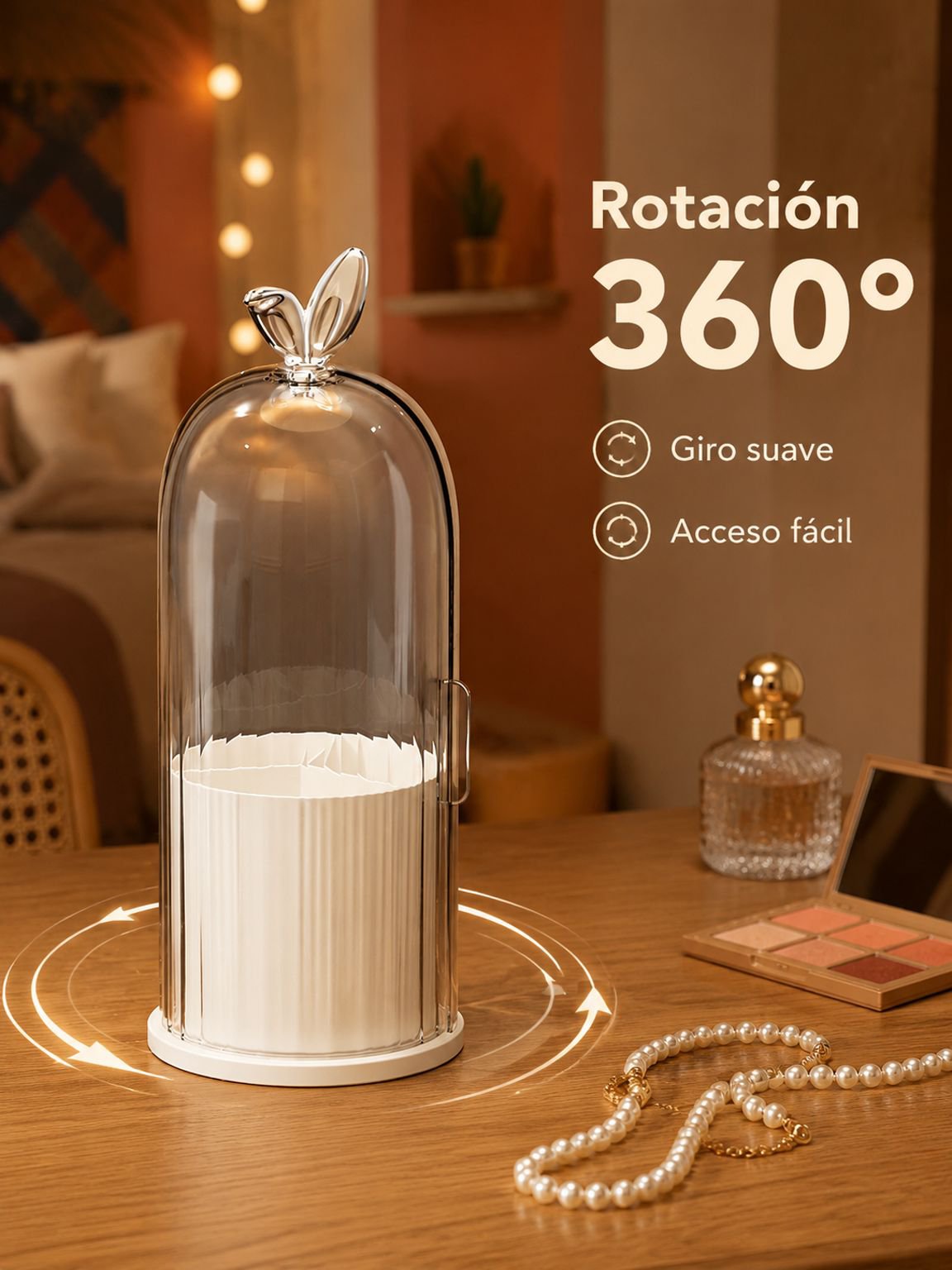 Caja organizadora de maquillaje multifuncional giratoria para tocador