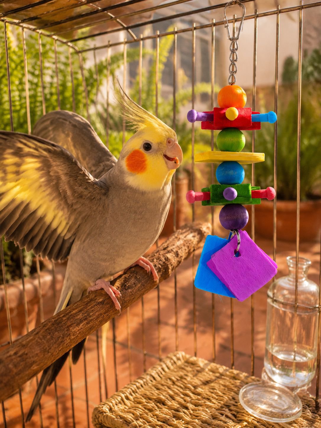 Parrot Colorful Chewing Toy Stand, Cockatiel Tiger Skin Peony Educational Toy, Claw Sharpening and B