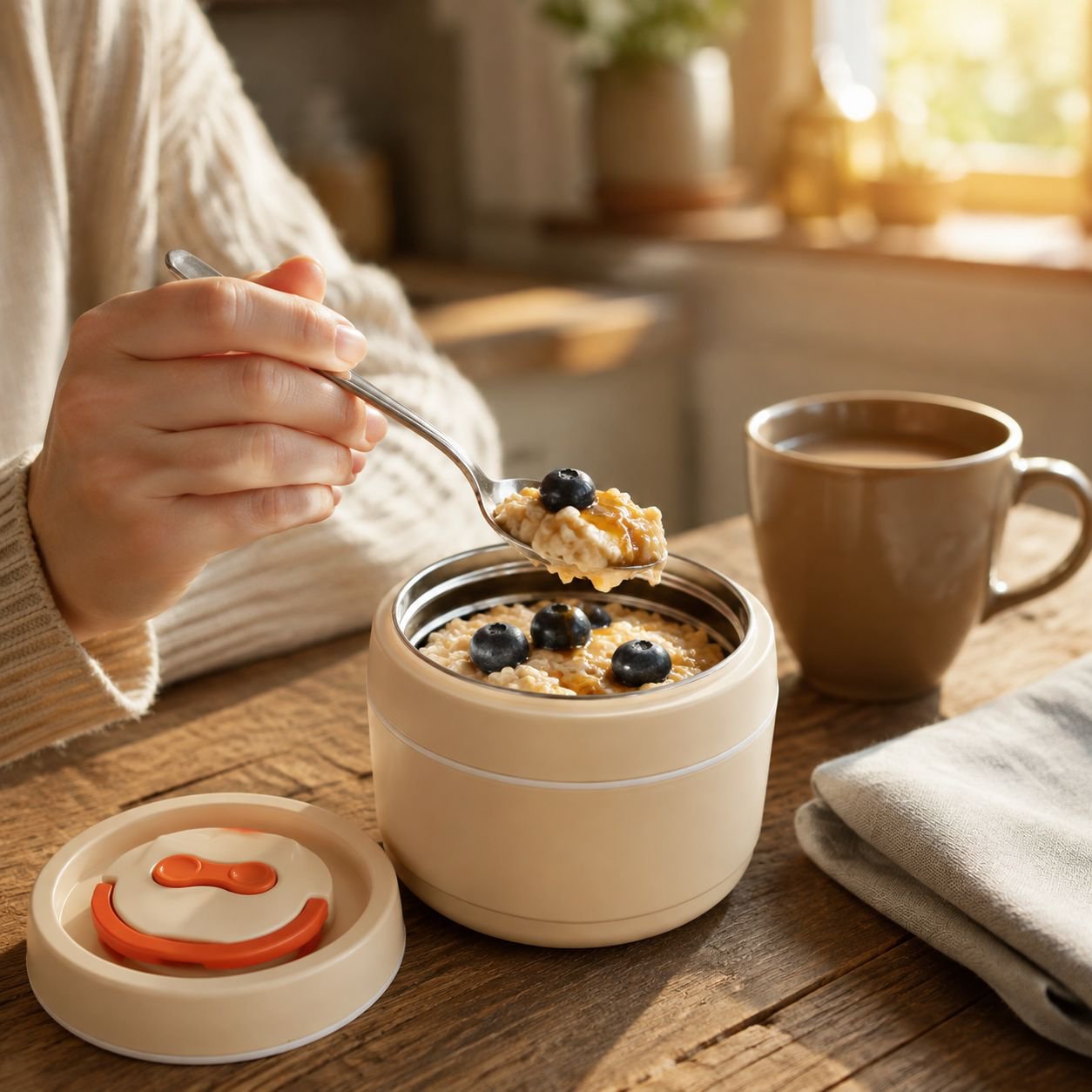 Microwaveable stainless steel lunch container in white