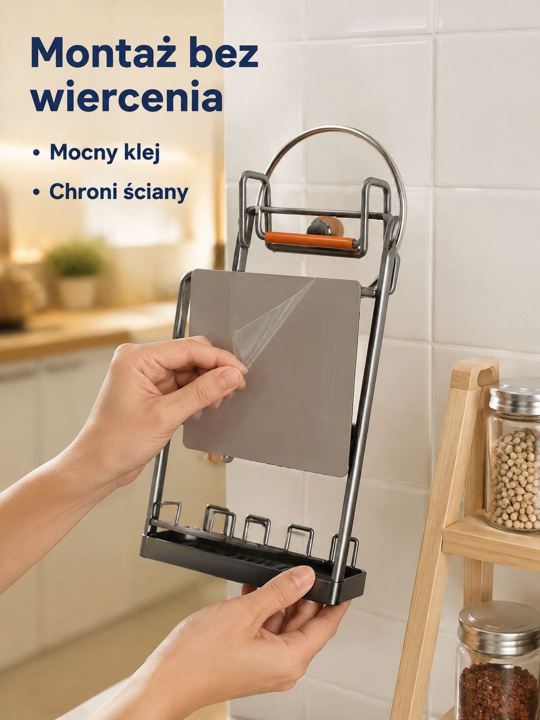 Wieszak na pokrywki i deski do krojenia bez wiercenia, organizator kuchenny