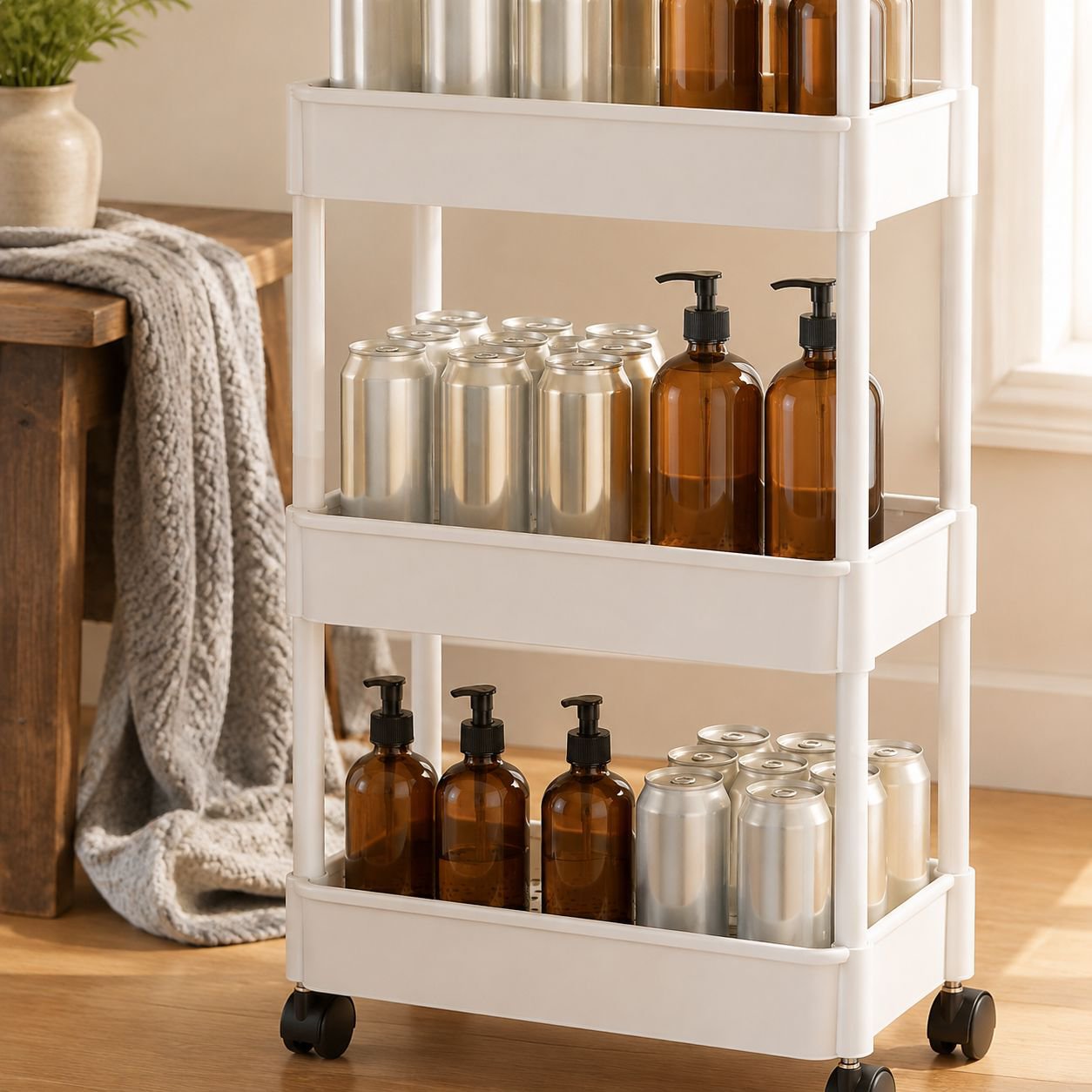 Rotating Multi-Tier Storage Trolley for Kitchen and Bathroom