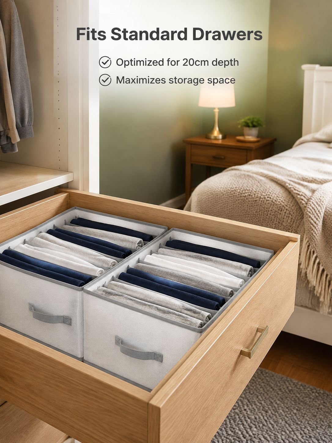 Transparent PP board washable wardrobe drawer organizer, underwear and panty compartment, large 8-co