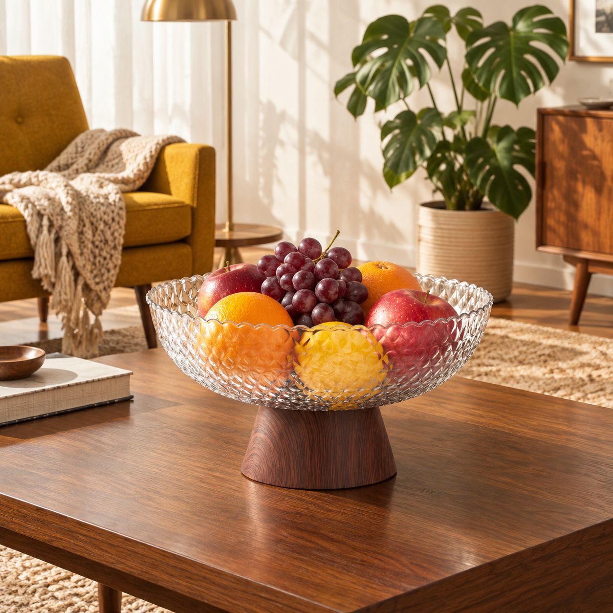 Retro wooden pattern fruit dish and tea table set, high-end design details