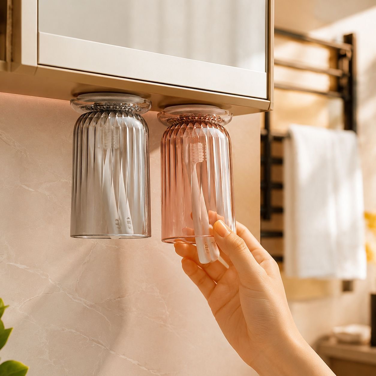 No-Drill Wall-Mounted Magnetic Toothbrush Holder Set