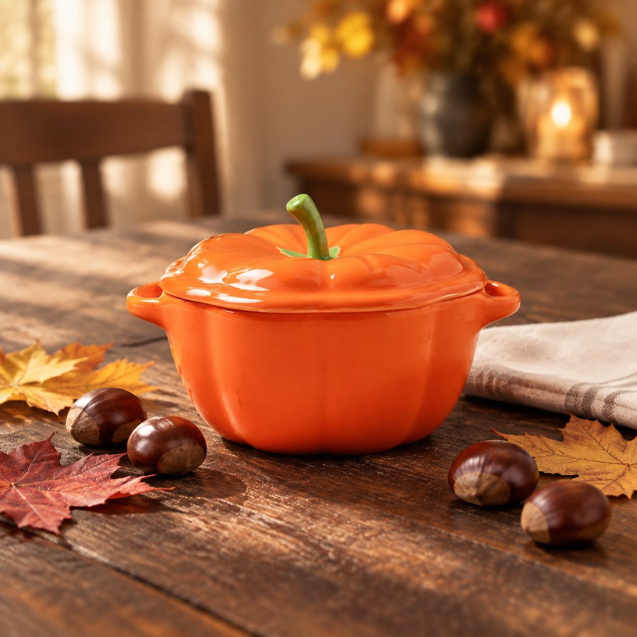 Cute pumpkin-shaped steamed egg bowl, household ceramic double-handled soup bowl, rice bowl, food bo